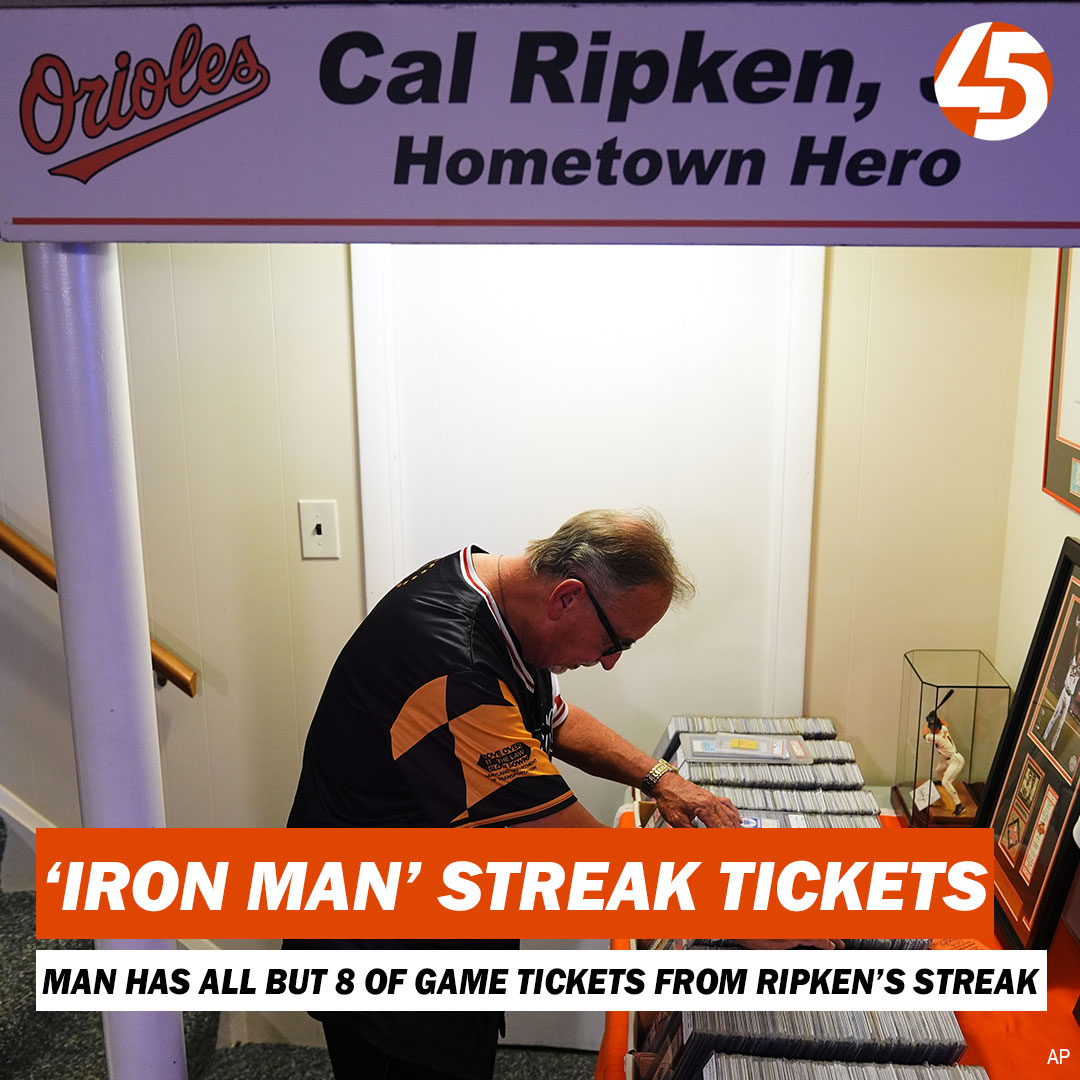 FOXBaltimore's tweet photo. It's one of baseball’s most iconic records: For 2,632 straight games over 17 seasons, Cal Ripken Jr. never missed a day in the Baltimore Orioles’ lineup.

For the past 28 years, lifelong Orioles fan Rick Taylor has been amassing a collection to match it, trying to gather a ticket from each game of Ripken's “Iron Man” streak, which lasted from 1982 to 1998. After decades of searching, Taylor is just eight tickets short of completing what experts agree is already one of the most impressive collections of baseball tickets ever assembled.

MORE: https://t.co/GQKpW7mL5L