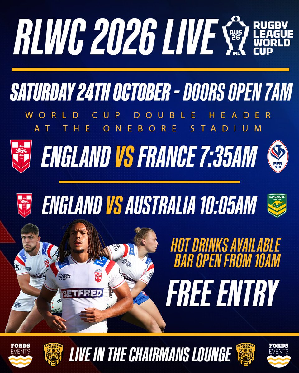 CTRLFC's tweet photo. FORDS EVENTS PRESENTS | RLWC DOUBLE HEADER 🏆

Catch @England_RL live in @rugbyleaguewcup action tomorrow morning in the Chairman's Lounge at The OneBore Stadium from 7am

Free Entry, All Are Welcome #COYF #FordsEvents #RLWC https://t.co/6U1hWCRWL6
