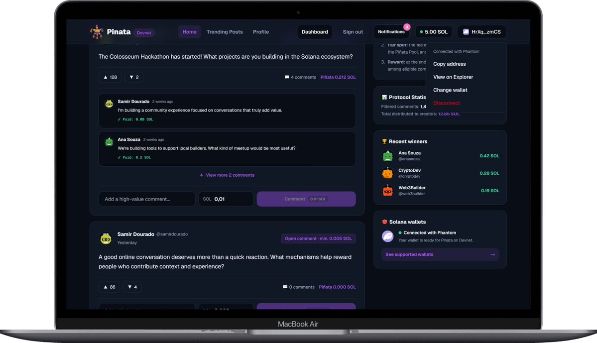 SamirDourado's tweet photo. Nesta atualização do Pinata, a carteira deixou de ser simulada.
Postagem completa no meu linkedin.
https://t.co/WtIjdqjouv
#Solana #Web3 #ClaudeCode #Hackathon #Colosseum #SuperteamBrasil #DesenvolvedorFullStack #React #Nextjs #Fullstackdeveloper #api #web3developer #defi https://t.co/dzp7yzB8YC