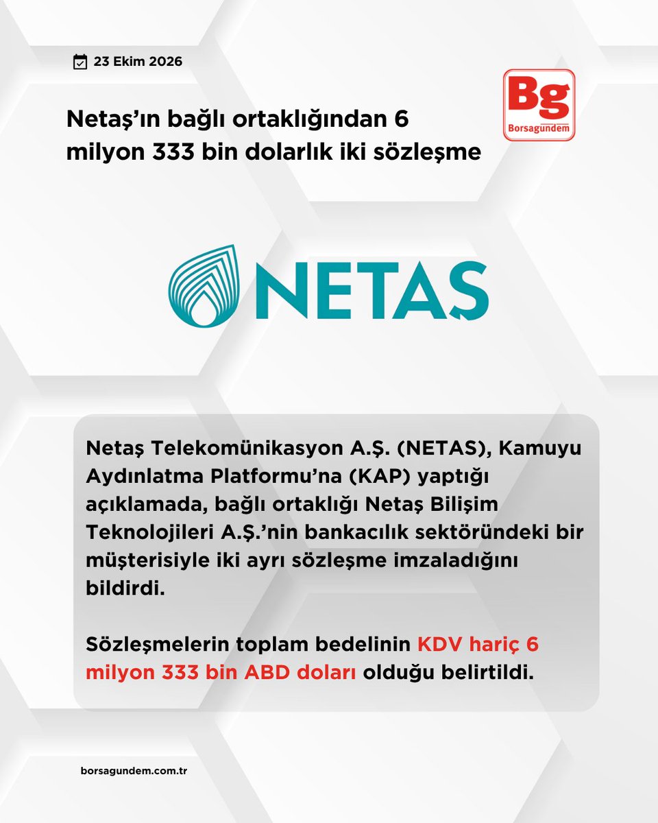 borsagundemtr's tweet photo. Netaş’ın bağlı ortaklığından 6 milyon 333 bin dolarlık iki sözleşme

#netas https://t.co/Z8INh9ACEZ