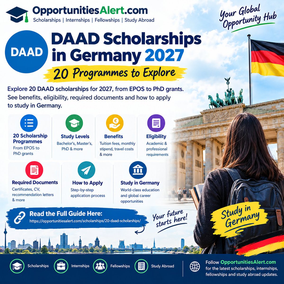 scholarship_op's tweet photo. 🇩🇪🎓 DAAD Scholarships in Germany 2027 – 20 Programmes to Explore!

✅https://t.co/ZRNO3wEeU5

#DAADScholarships #Scholarships2027 #StudyInGermany #GermanyScholarships #FullyFundedScholarships #PhDScholarships #MastersScholarships #InternationalStudents #OpportunitiesAlert https://t.co/VqtleLYfmy