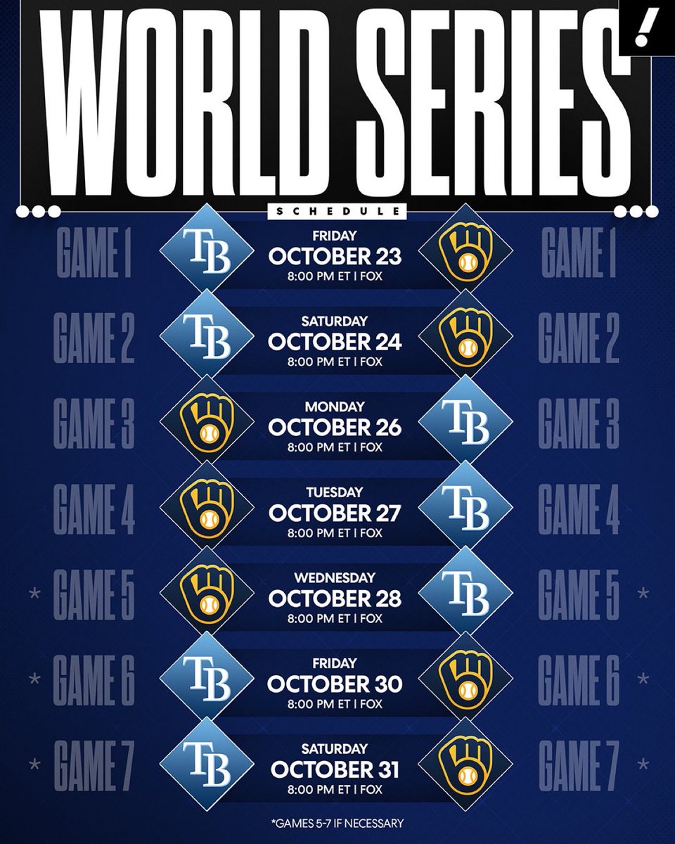 jcrf1028's tweet photo. La Serie Mundial entre los Rays y los Brewers comienza ESTA NOCHE 🍿 

Marquen sus calendarios para no perderse ni un minuto 📆 #notimelikeoctober #WorldSeries #Postseason https://t.co/5HZfu27j2W