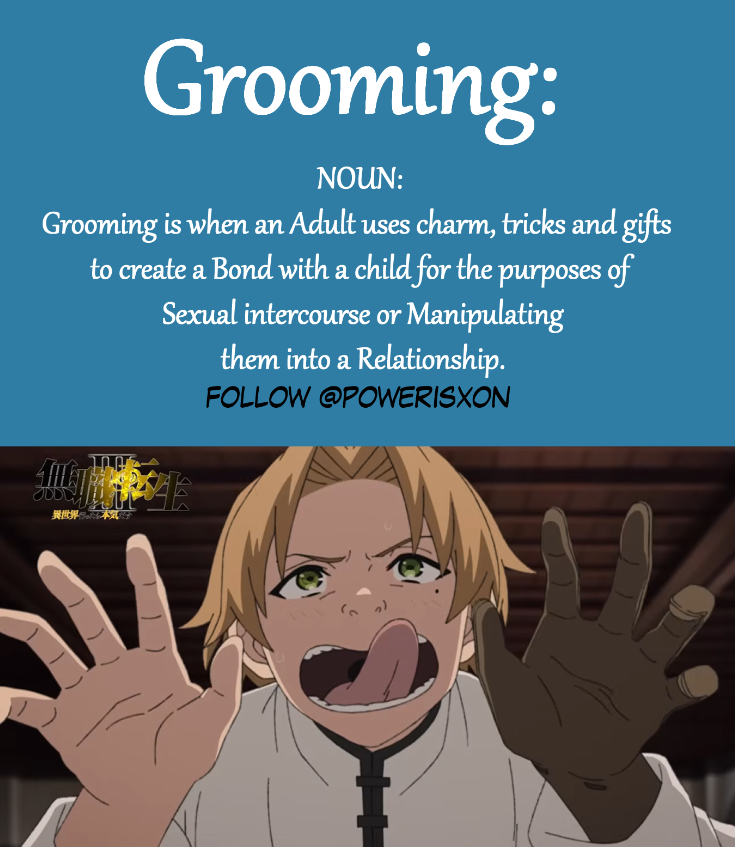 PowerisXon's tweet photo. Rudeus is a PREDATOR, this is Not a Love Story you fking BUM https://t.co/wzgBnB47Kh