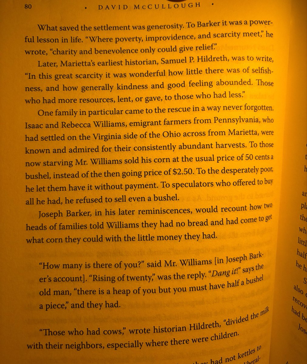 TheAmRev's tweet photo. Reading The Pioneers last night, this passage about the earliest settlers of Marietta stood out:

“Those who had more resources, lent, or gave, to those who had less.”

An early frost had destroyed much of their harvest, leaving families facing starvation. Yet these people worked through their shared struggle by helping their neighbors, giving what little they had to those with even less.

Before the massive welfare state created widespread dependency, Americans understood their obligations to family, neighbors, and community. We’ve slowly transferred those responsibilities, and the loyalties that came with them, to the state.

We didn’t eliminate the obligation to care for one another, we replaced the bonds of family and community with dependence on government.

That’s the Marxist impulse.