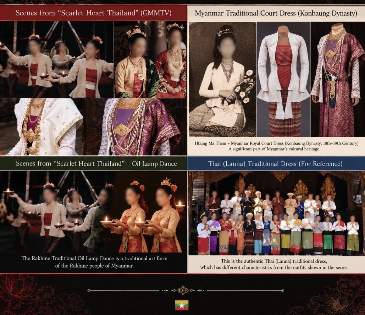 Jesmine733847's tweet photo. @KapanlagiKorea In this drama, although the actor dress Myanmar Traditional costumes, they don’t give any credit for TECs. @GMMTV still silent and neglect to Myanmar people voice with disrespectful manner. #RespectMyanmarCulture 
#ScarletHeartTH https://t.co/o7bH6vrnGo