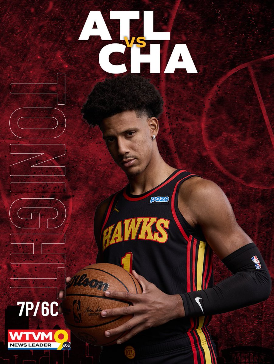 WTVM's tweet photo. The Atlanta Hawks regular season game TONIGHT (Friday 10/23/26).  Watch it free! Catch the game on WTVM at 7p/6c! #AtlantaHawks #TrueToAtlanta #HawksNation #BelieveInAtlanta #AtlantaBasketball #Hawks #NBA #NBABasketball #WeTheHawks #ATLHoops https://t.co/amwPhsCGSX