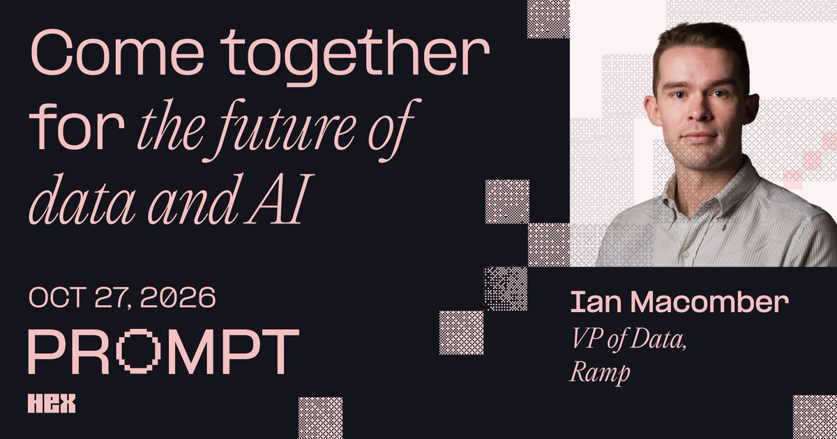 iandmacomber's tweet photo. A while back I wrote about The Shape and Feel of the Post-AI Data Stack

AI makes producing analysis cheap. It does not make agreeing on reality cheap. Today’s data teams have two jobs: (1) Enable everyone to build with data and AI: accurately, powerfully, independently. (2) Build and champion the singular reality their company operates on.

That's the starting point for my talk at @hexanalytics Prompt next week -- then will also get more into the stack and team that makes it possible.

* The stack: how to encode business context as infrastructure so every person and agent can use it. How does Ramp move so fast? We learn things ONCE.
* The team: how and who we hire when agents write the code
* The work that stays hard: getting people to care

If you're around -- come say hi! And if this is something you're excited about, reach out... we're hiring 🚀🚀