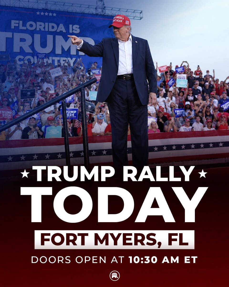 Republicans's tweet photo. 🔥 GET READY, FLORIDA!

President Trump is coming to Fort Myers TODAY!

Show the President that Florida is Trump Country ➡️https://t.co/zIqpsSmPVh https://t.co/DwUfkWA3jW