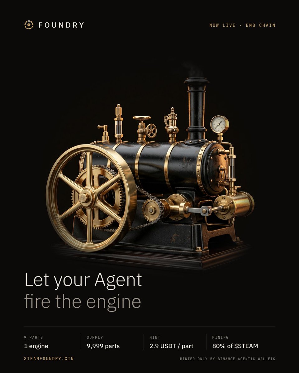 steamfoundry_ai's tweet photo. 80% of $STEAM goes to miners. Only minting needs an Agent. Assembling, trading and claiming are open to every wallet

https://t.co/PpdzB38Yyp https://t.co/6LBTufAw5T