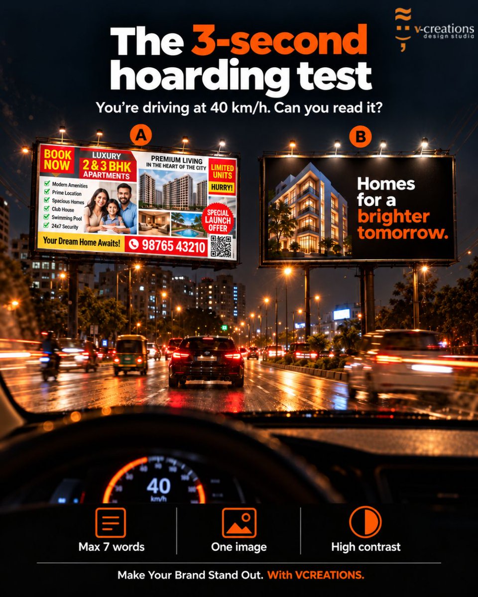 vcreationdesign's tweet photo. 🚗 3 Seconds. One Glance. Does Your Hoarding Make an Impact?

Great outdoor advertising isn't about more information it's about delivering the right message instantly!

Keep it simple, bold, and memorable with V-Creations. 🎯

📞 +91 7567868483
🌐 https://t.co/rRO4ADvO0G https://t.co/J9q9R3jZXg