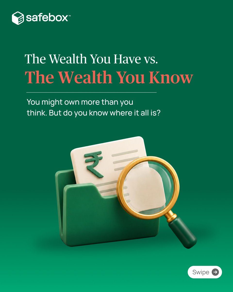 SafeboxHQ's tweet photo. 💰 Your wealth is more than your bank balance.

Mutual funds, stocks, gold, property, FDs &amp; insurance.

You might own more than you think. But do you know where it all is?

Know the wealth you own. 🛡️

Track. Protect. Share. With Safebox.

#Safebox #WealthProtection https://t.co/Ng5Q3JW3Hv