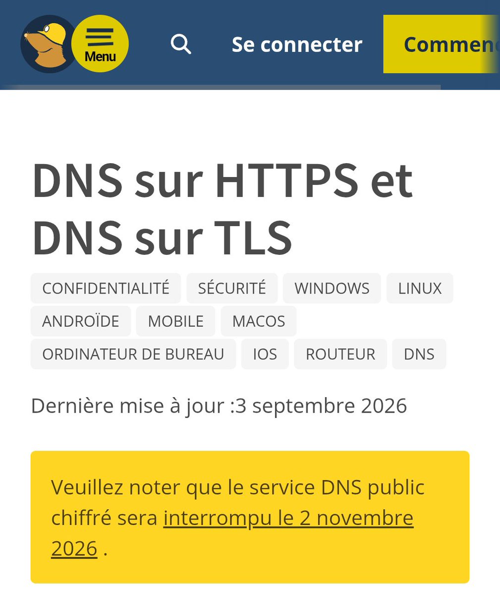 KuptoKosmos's tweet photo. 🔒💢 Le DNS public gratuit de Mullvad ferme le 2 novembre... Et le 24, Quad9 quitte la France

En 3 semaines les Français perdent deux DNS gratuits pensés pour la vie privée

La plupart des tutos vont te conseiller Cloudflare ou Google. Deux géants américains qui appliquent déjà en France les blocages DNS ordonnés par la justice

Et surtout ne reviens pas au DNS de ton opérateur... il voit chaque site que tu visites

Ce que tu peux faire...

➡️ Sur Android : Paramètres.. Réseau.. DNS privé.. dns.digitale-gesellschaft .ch (un DNS chiffré géré par une association suisse. C'est un exemple parmi d'autres)

➡️ Sur PC : dans Firefox ou Brave, active le DNS sécurisé avec un fournisseur personnalisé : https://dns.digitale-gesellschaft .ch/dns-query

➡️ Pour bloquer le phishing ajoute plutôt uBlock Origin dans ton navigateur

Le plus solide reste un VPN sans logs audité, comme Mullvad VPN (le VPN continue) ou @ProtonVPN il chiffre tout ton trafic pas seulement le DNS

Bref... Ils peuvent forcer un DNS à partir. Ils ne peuvent pas t'empêcher de chiffrer !
