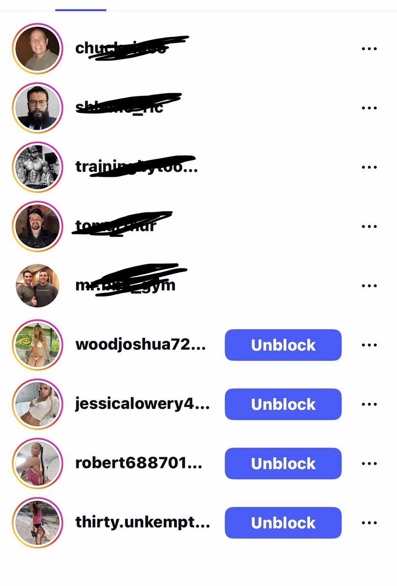 ThrillScience's tweet photo. Anytime I post anything on IG I’ll get dozens of “likes” from fake accounts with no followers that have profile photos and a few in the grid of porn. (See the blocked ones below.)

I used to report a few each day but IG always says “we found no violation of rules”

They keep these fake accounts to inflate usage numbers, misleading shareholders and advertisers. Meta’s complacency smells like fraud to me.