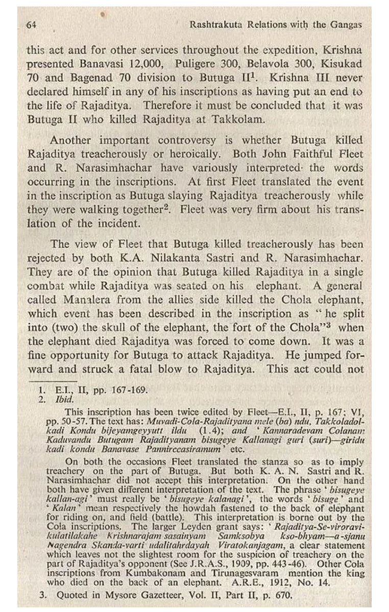 Johan51111's tweet photo. Your claim relies on an outdated mistranslation! Historians R. Narasimhachar and K. A. Nilakanta Sastri rejected the treachery theory, and even J. F. Fleet later accepted their correction. Butuga II killed Rajaditya in battle, not through betrayal. Stop spreading lies https://t.co/4ABzpXUjWy