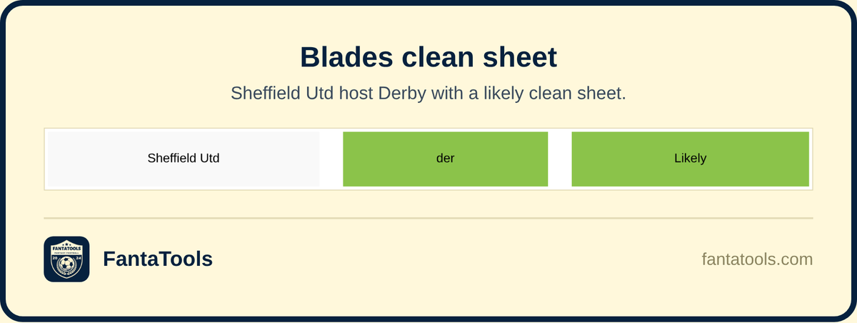 FantaTools's tweet photo. Derby have taken 2 points from their last five and scored just 4 goals. Sheffield Utd host them on Saturday and our numbers rate a home clean sheet as likely. Time to trust the Blades back line.

#SHUDER #Championship #EFL #FantaTools https://t.co/owJ0vIsm7I