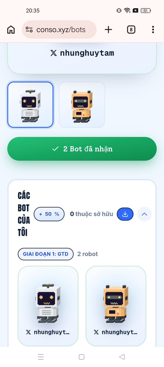 nhunghuytam's tweet photo. Happy to have these two little companions join my CONSO journey! 🚀
Thanks, CONSO team! 💙
@Conso #CONSOBots #Giveaway #Web3 https://t.co/LvNhqHqYgq