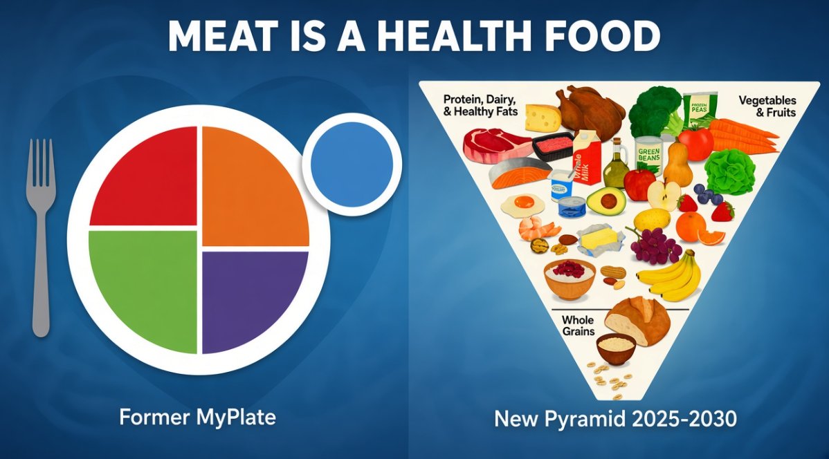 KenDBerryMD's tweet photo. The new Dietary Guidelines say cook with butter or beef tallow, eat full fat dairy, and prioritize protein at every meal, red meat included.

Then they keep the 10% cap on saturated fat. Two sentences later: "More high-quality research is needed to determine which types of dietary fats best support long-term health."

So the cap on saturated fat stays while they admit the science isn't settled.

They also wrote that people with certain chronic diseases "may experience improved health outcomes when following a lower carbohydrate diet." I guess that's a start?

Meat is a health food. Carbs are optional & not ideal.  The guidelines are finally drifting towards truth. 
Don't wait for them to finish...