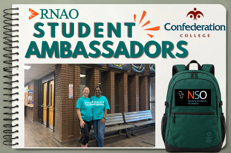 NursingStudentO's tweet photo. Bringing @RNAO  opportunities into the classroom! 💙

On Oct. 20, Student Ambassadors visited Confederation College to share RNAO supports and ways nursing students can get involved while in school.

👏 Thank you!

📸 L–R: Allison Doudet &amp; Vaishnavi Vasudevan Mimi. https://t.co/wYvqJ0bpO9