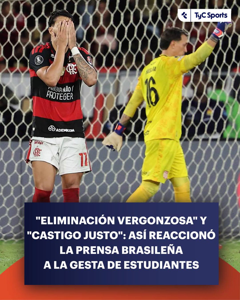 TyCSports's tweet photo. La clasificación de Estudiantes a la final de la Copa Libertadores desató una ola de críticas en Brasil. Los principales medios del país apuntaron contra el rendimiento de Flamengo y calificaron su eliminación con expresiones como "papelón", "eliminación vergonzosa" y "castigo justo".

Globoesporte resumió la frustración brasileña con el título "Fin del sueño de la quinta". En la bajada, el portal fue todavía más al hueso: "Flamengo fracasa en el Maracaná y cae en manos de Muslera en los penales". 

Las críticas más duras se dieron en las columnas de opinión de UOL. Bajo el título "Prohibir jugar al fútbol no protege el sueño de la quinta Libertadores de Flamengo", fue publicado un análisis que incluyó una de las frases más lapidarias de la jornada: "Qué papelón, Flamengo".

En tanto, CNN Brasil coincidió con los cuestionamientos, aunque también valoró la resistencia pincharrata. Resumió la actuación local con una sentencia: "Para quien quería llegar a la final, Flamengo hizo poco".