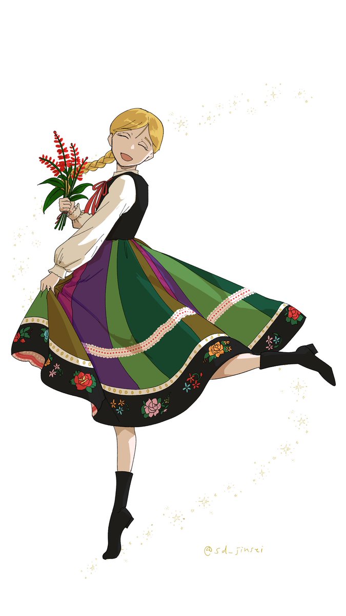 sd_jinsei's tweet photo. 民博コレクション展で見たP国の衣装可愛かったなーの絵です。踊るヨレさん https://t.co/O0GInVGc7O