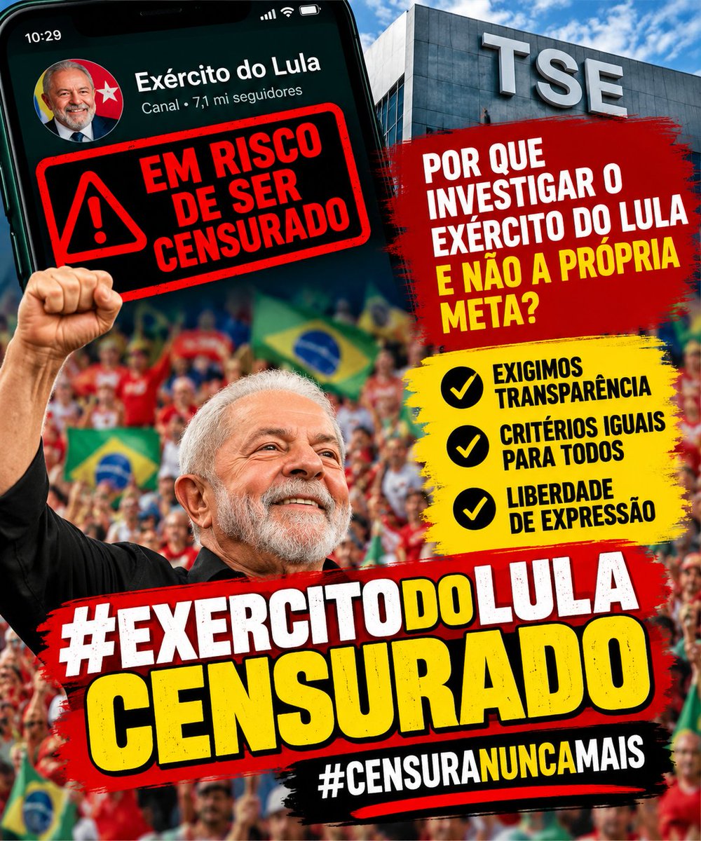 SubversivaPreta's tweet photo. 🚨 ALERTA! O Exército do Lula está sob ameaça de nova suspensão! Liberdade de expressão e transparência já! ✊🇧🇷

#ExercitoDoLulaCensurado #CensuraNuncaMais
#ExercitoDoLulaCensurado https://t.co/co3XC61O83