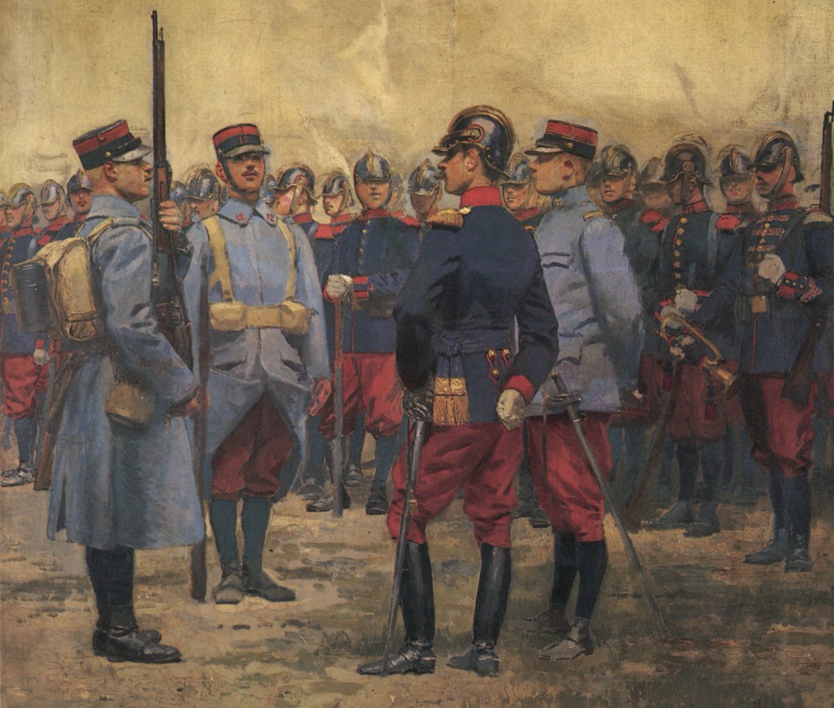 l10475_louis's tweet photo. The “Tenue Detaille” – French Infantry Test Uniform, 1912. Designed by  painter Édouard Detaille, it was an attempt to modernize the French infantry uniform while preserving the  style of 19th-century military dress.
🧵1/10 https://t.co/zHlyUiu8ma