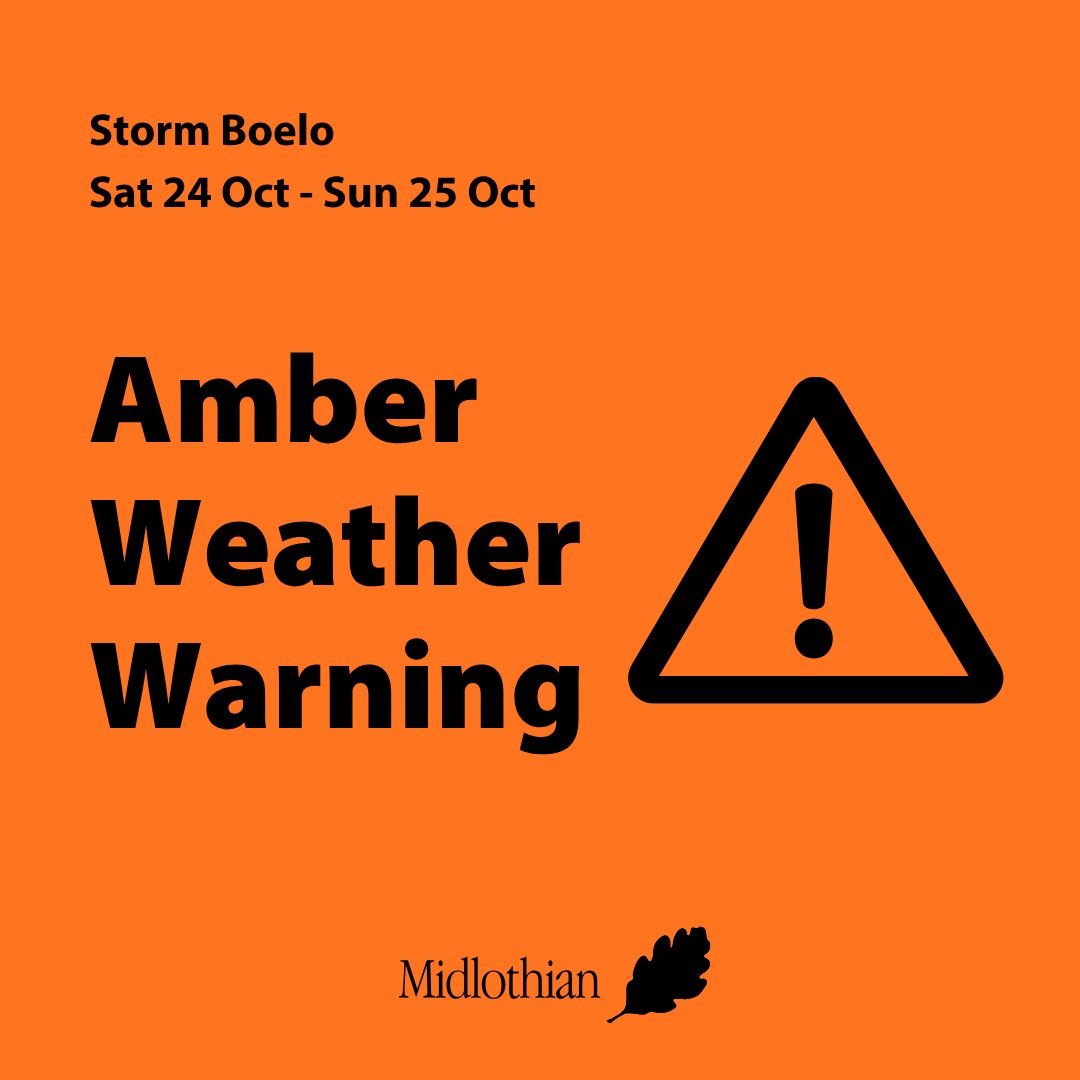 midgov's tweet photo. ⚠️ Midlothian is already seeing heavy rain from Storm Austen.

An Amber wind warning is now in place from 9pm Sat to 9pm Sun as Storm Boelo brings potentially damaging winds.

Vogrie Country Park closes from 2pm Sat until Mon morning.

Advice: https://t.co/4qPtXgf2wB https://t.co/FUw6kipDHs