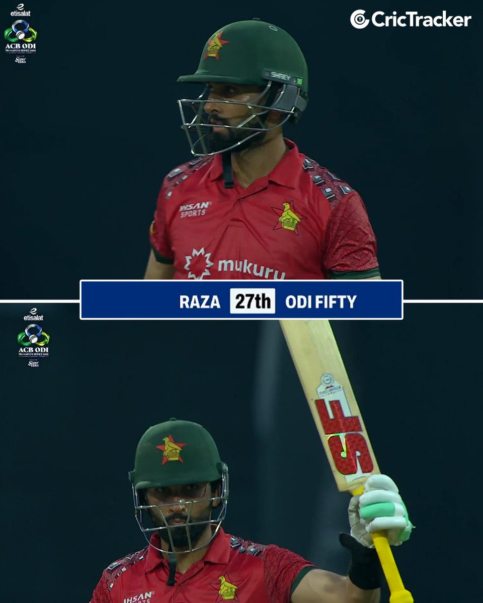 Cricketracker's tweet photo. A well-deserved fifty from Zimbabwe captain Sikandar Raza👏

This is his 27th half-century in ODI cricket🔥

📸: Fancode https://t.co/dqWFhhoyMs
