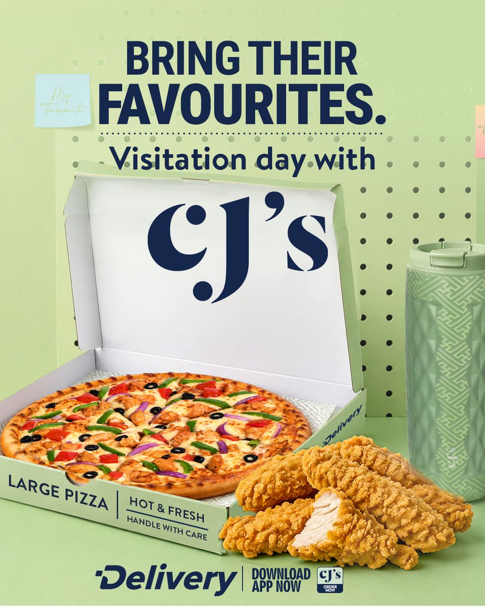 CJs__256's tweet photo. They’ve been counting down to seeing you. Make the moment sweeter with their CJ’s favourites. 💚
Order on the CJ’s app or call 0800 272 727.
#cjs #visitationday #pizza #chicken #fyp https://t.co/2ljHNMk0zx