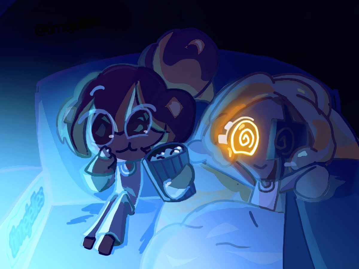 timejellies's tweet photo. Movie night with the timeline's finest! 🎬🍿

Guess what Timekeeper Cookie and Croissant Cookie are watching?
#cookierun https://t.co/Kd2c0oSGw9