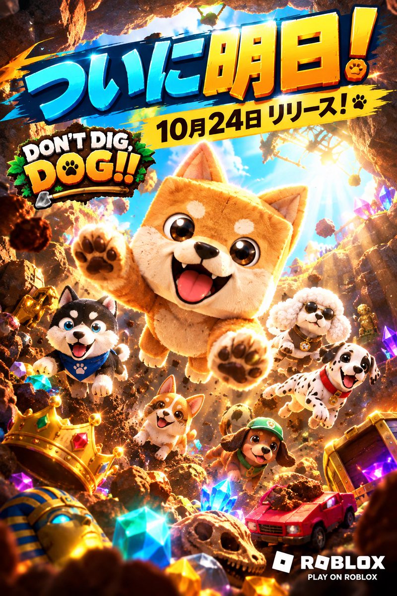 ENULIV's tweet photo. 『DON’T DIG, DOG!!』ついに明日リリース！🐶🎮

えぬりぶ初のROBLOXオリジナルゲームです！

遊んでみると意外と奥が深い…？
穴のように、いろんな発見があるかもしれません😂

エリアもアイテムも、これからどんどん拡張していきます。

たくさんの人に遊ばれますように！
#roblox
#個人開発 https://t.co/daxthZXhpN