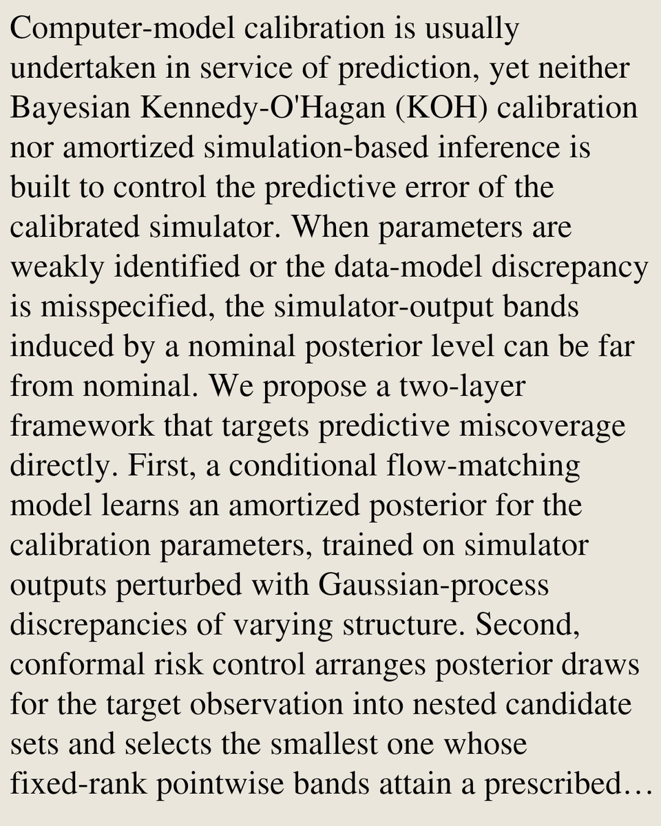 StatsPapers's tweet photo. Prediction Uncertainty Controlled Computer Model Calibration

Ryan Heejoon Byun, Dayeon Yoon, Won Chang
https://t.co/p1Dj9nza7O [𝚜𝚝𝚊𝚝.𝙼𝙻 𝚌𝚜.𝙻𝙶 𝚜𝚝𝚊𝚝.𝙰𝙿 𝚜𝚝𝚊𝚝.𝙲𝙾 𝚜𝚝𝚊𝚝.𝙼𝙴] https://t.co/6fOITzhER7