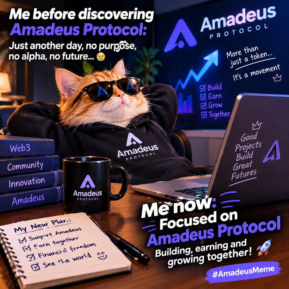 mjagrot's tweet photo. #AmadeusMeme  😂 Me before discovering Amadeus Protocol: Just scrolling through Web3…

🚀 Me after discovering Amadeus Protocol: Exploring, building, and growing with the community!

The best part of Web3 isn't just the technology — it's the people and ideas building the future. https://t.co/tyECQyIoOS