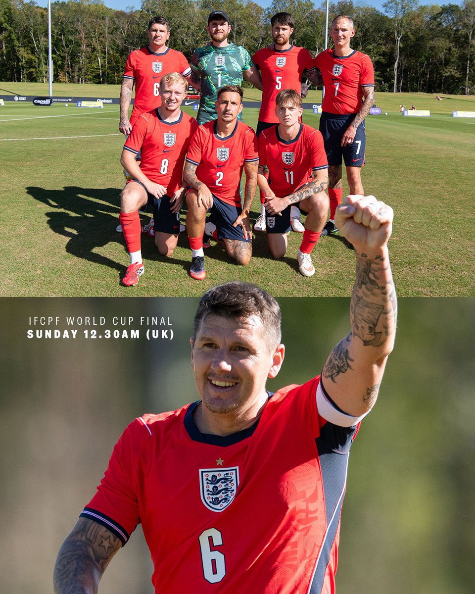 England's tweet photo. A reminder our England Cerebral Palsy team take on the USA tonight in the IFCPF Men’s World Cup Final 🏴󠁧󠁢󠁥󠁮󠁧󠁿🇺🇸

Watch live on YouTube at 12.30am. Come on England! 🙌