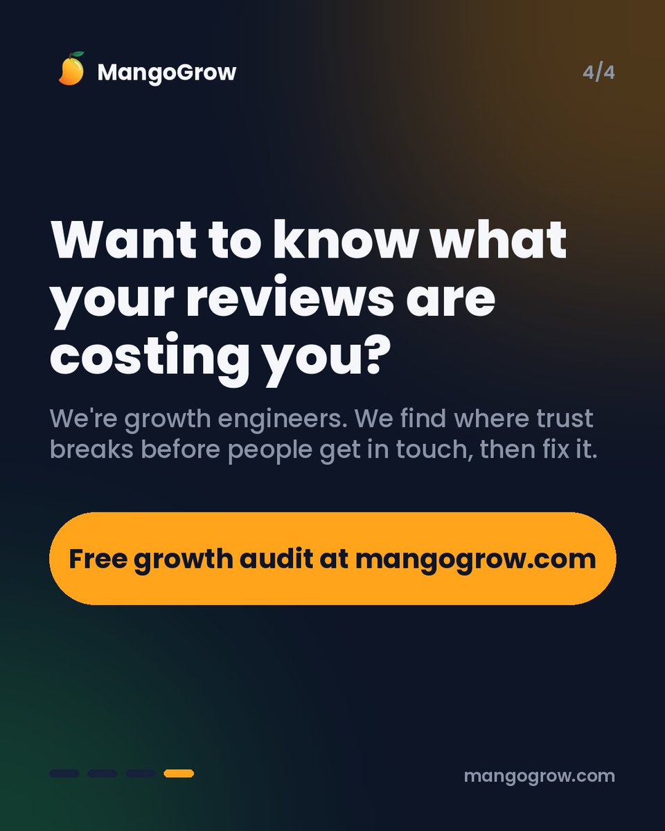 Mangoogrow's tweet photo. People read your reviews. Then they call someone else.

Old, thin or unanswered reviews quietly send customers to your competitor.

2 fixes we start with 👇

Free growth audit: https://t.co/Rg3UgpOWnk https://t.co/8xVG1m2Bpi