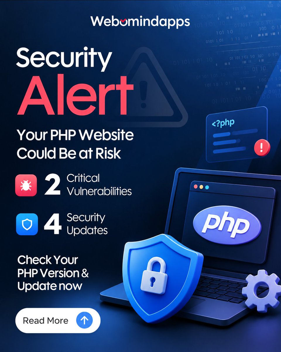 webomindapps's tweet photo. A critical PHP security flaw could put your website at risk. ⚠️
Running WordPress, Drupal or a custom PHP app? Check your PHP version and apply the latest security updates.
🔗 What you need to know: https://t.co/PckC801bNd
#PHPSecurity #WebsiteSecurity https://t.co/hP6vJbp0OR