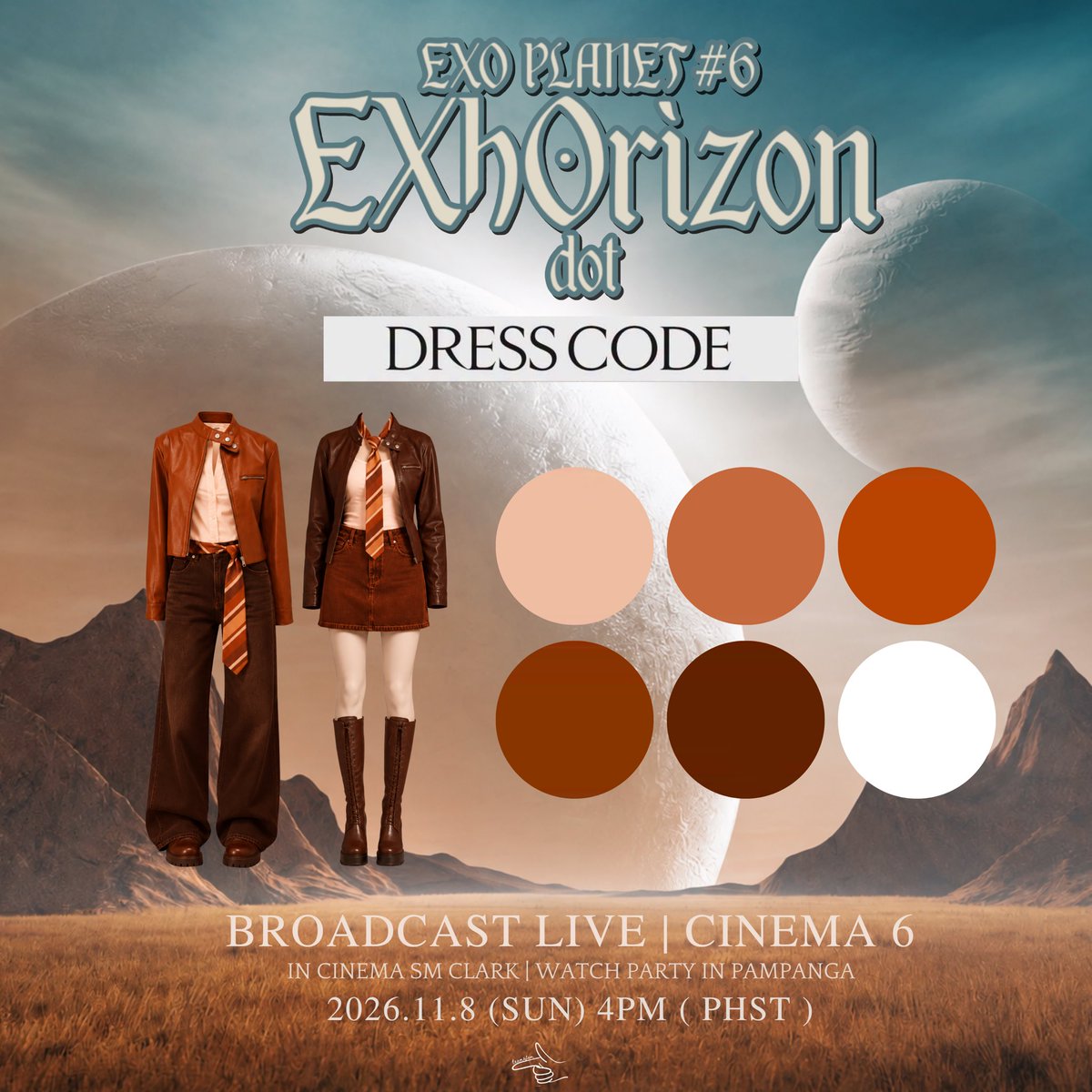 team_sfpampanga's tweet photo. 🤎 EXO-Ls, here’s a dress code inspo for EXhOrizon dot in Cinema! 🌌

Note: This is only a reference, so feel free to wear it or dress however you’re most comfortable with! 

Haven’t secured your Fanzone kit yet? Register here: https://t.co/Airk4IdpDy

#EXhOrizonDotInCinema https://t.co/4VYW9P1QG2