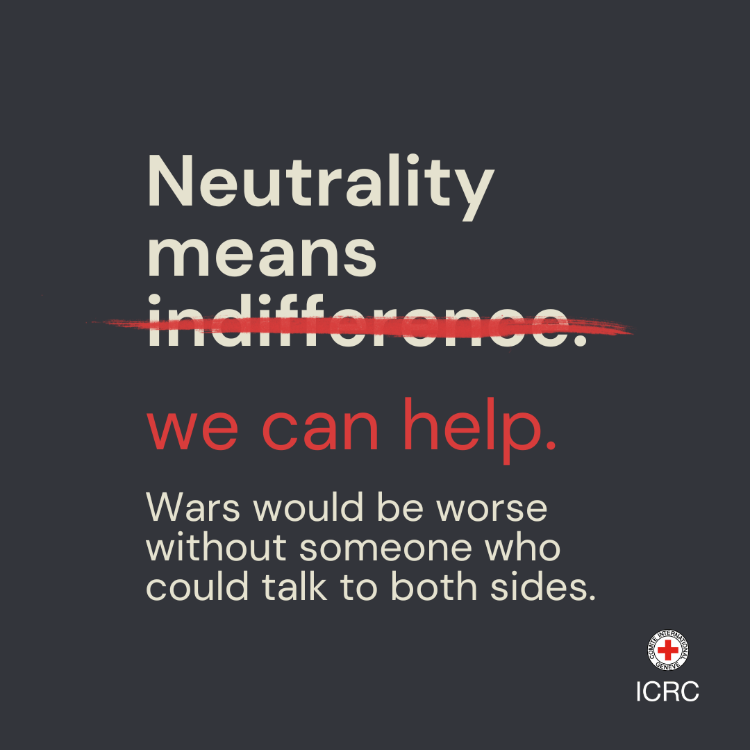 ICRC's tweet photo. Staying neutral allows us to do our job. It is not indifference: it is a deliberate choice.
 
Our mission comes from the Geneva Conventions, universal laws that preserve a degree of humanity, even in war. Today, 163 years since our founding, neutrality remains as crucial as ever.

Learn more 👉🏽 https://t.co/AEisUq538l