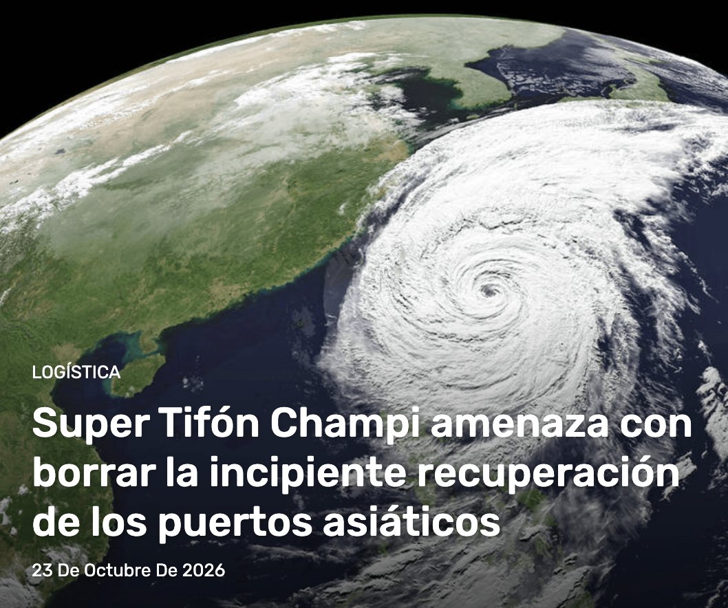 MasContainer's tweet photo. 🅰️ Newsletter diario:

Super #TifónChampi amenaza con borrar la incipiente recuperación de los #puertosasiáticos

La llegada del Super tifón #Champi (al más fuerte de 2026 a la fecha) amenaza con interrumpir la recuperación operacional de...

Esto y Más!!

https://t.co/ARzNxVvtyG https://t.co/Xzm3tA0mat