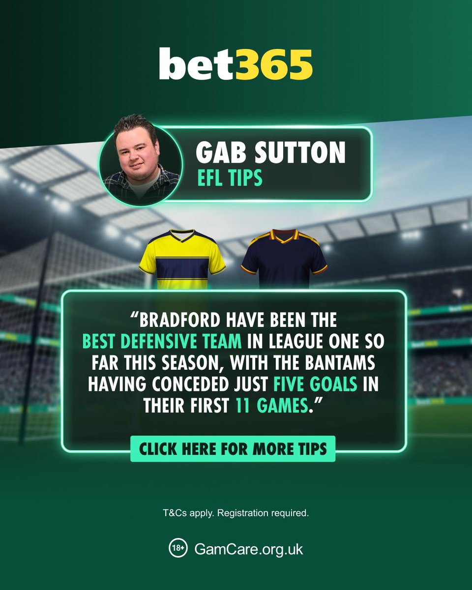 bet365's tweet photo. An accumulator of all five of @GabSutton's EFL tips this weekend pays 𝟰𝟱/𝟭! 👀