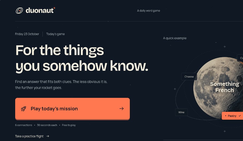 DuonautDev's tweet photo. Two clues, one answer. The second clue comes from the words orbiting a moon 🌕

Say the obvious thing and you stay in Low Orbit. Find a rarer fit and your rocket heads for Deep Space 🚀

What's the most niche answer you'd back yourself on?

#dailygame #wordgame #indiedev https://t.co/pvDADmGDi3