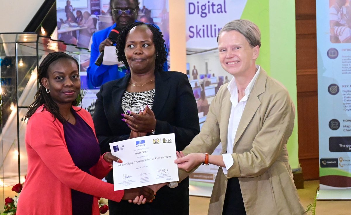 JointSDGFund's tweet photo. 🇰🇪 Kenya is expanding AI skills in public service! 💻

Through DigiKen, supported by the Joint SDG Fund with EU and 17 donor Member State contributions, @UNESCO and partners have helped 1,239 public servants graduate, with thousands more to follow.

🔗 https://t.co/1d0XWxDdBp https://t.co/lOUn219pF4