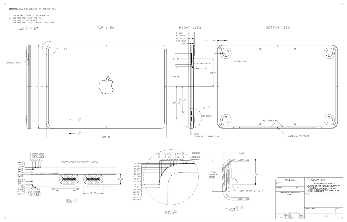 ClassicII_MrMac's tweet photo. MacBook Neo dimensional drawings!!! 🤯 https://t.co/XbA5utWmG2
