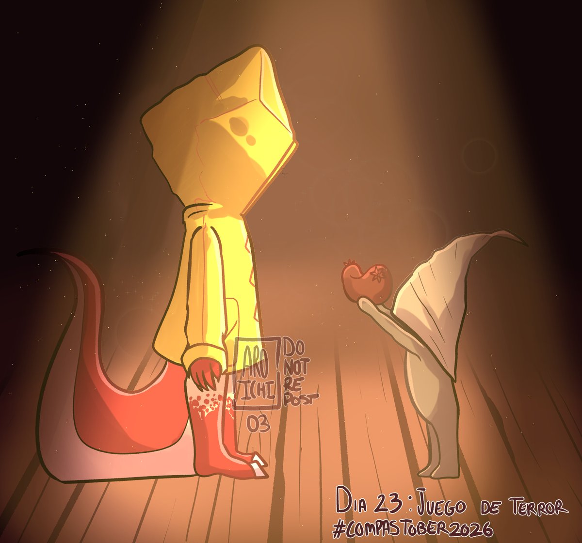 aroichi03's tweet photo. DIA 23: JUEGO DE TERROR🗝️🪙

Segundos antes de la tragedia...🩸
#CoMPaSTober2026 #Littlenightmares https://t.co/2XJUHiqAXu