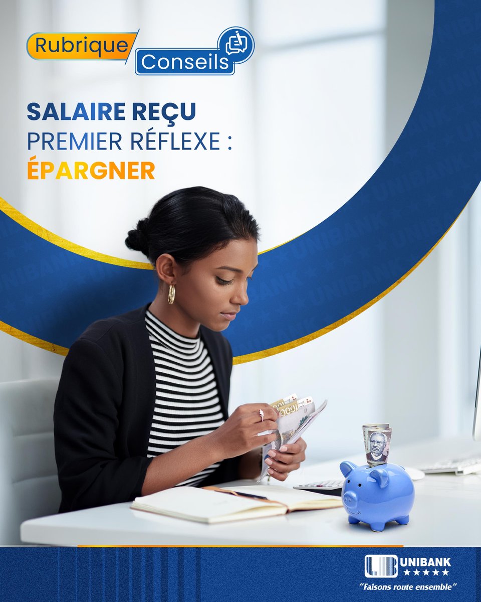 UBHaiti's tweet photo. Un bon réflexe d'épargne commence par une décision simple : se payer d'abord. Choisissez un montant que vous pouvez maintenir et faites-en une habitude.
#UnibankHaiti #FaisonsRouteEnsemble #epargner #moisdelepargne https://t.co/riWiM2rbFf