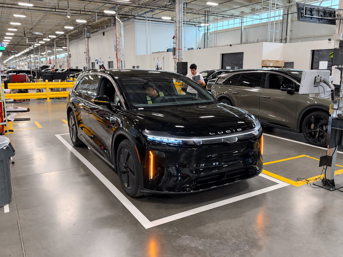 ntwork's tweet photo. Visited our Arizona factory this week. Pretty cool to see production prototypes for our Lucid Gravity robotaxi program with Uber and Nuro. Pictured here after coming off the line, this one is awaiting its halo and a few other sensors. Proud of the teams behind this progress. https://t.co/RoDUjiuk1U