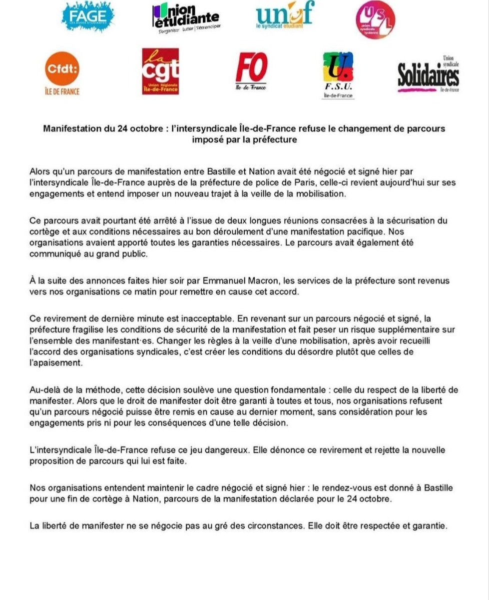 mbompard's tweet photo. Les décisions erratiques de la préfecture de police de Paris sont sidérantes.

On voudrait créer les conditions que ça se passe mal que l’on ne s’y prendrait pas autrement.

Il est temps que le gouvernement cesse de faire n’importe quoi et renonce à cette décision inouïe. https://t.co/qB3zLNmF1X