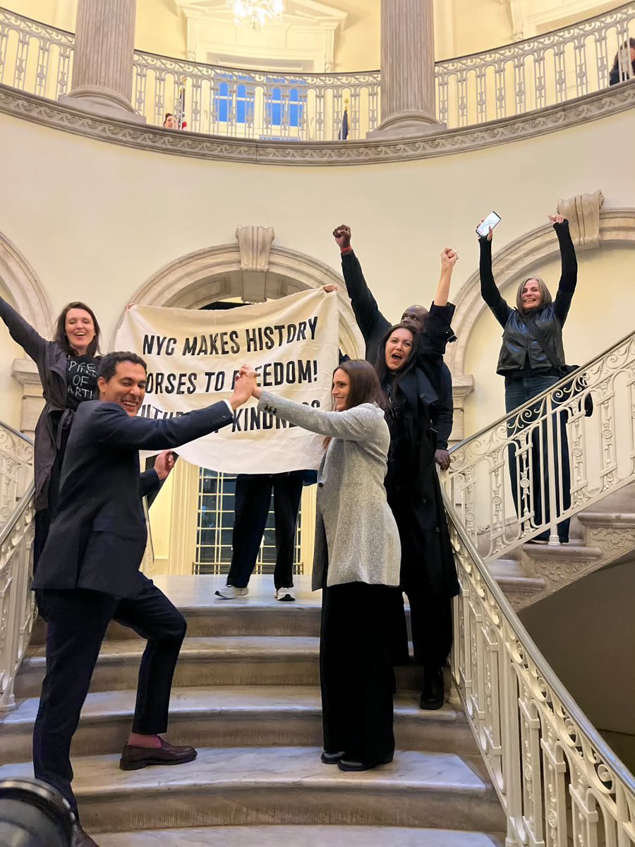 nyclass's tweet photo. What. A. Day. 

Still reeling from what happened yesterday. We did it! 

To the supporters who have stood with us for 19 years: Thank you. This victory is yours.

To @SpeakerMenin , @nycdistrict1, @NYCMayor @Lynn4NYC Thank you. We could not have done this without your support. 

Now we look forward to what is next. Getting all the horses safely to the next phase of their lives, finally running free!