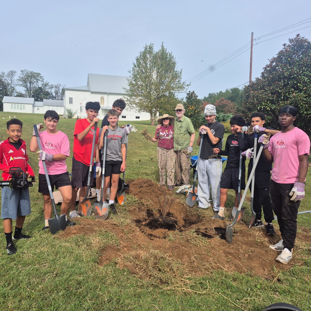 MCPS's tweet photo. Quince Orchard High School's boys varsity soccer team recently participated in community service at the Pleasant View Historical Site. The Cougars continue to make an impact on and off the field! https://t.co/kPRIJZYO5e