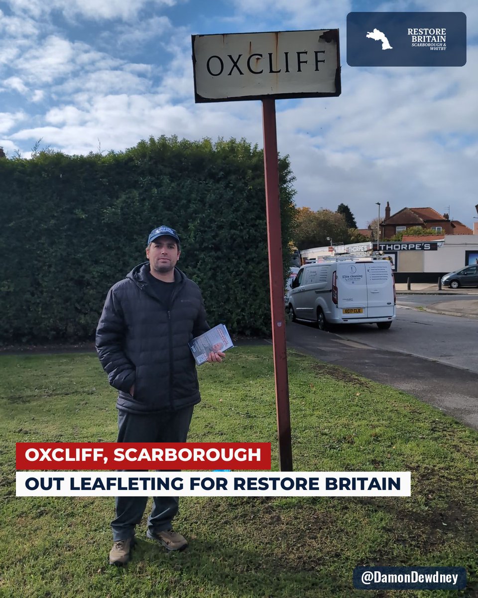 DamonDewdney's tweet photo. Restore Britain leaflets are landing on doormats at Oxcliff in Scarborough, and it's our Scarborough and Whitby branch organiser out there doing it.

Local people giving up their own time is how a new party gets known, and I'm proud of our branch. https://t.co/vuZEnb1ouc